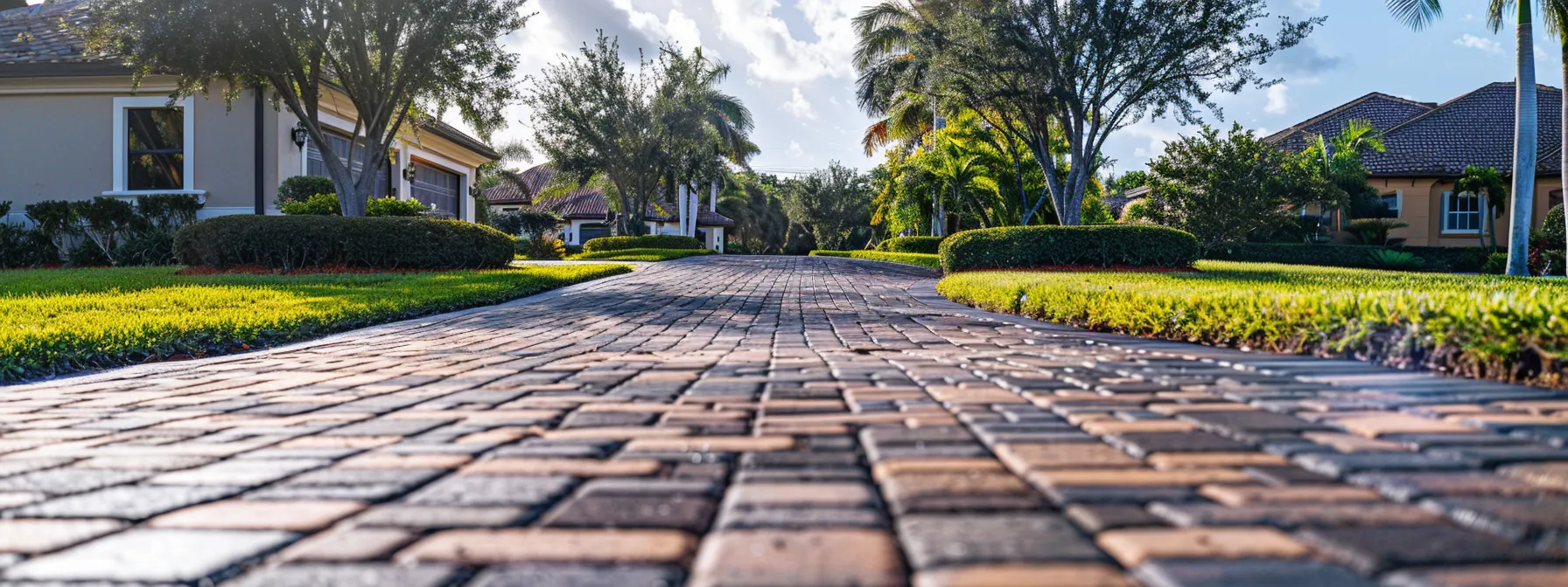 a sleek, newly paved driveway in st. cloud, florida showcases an elegant pattern of interlocking pavers, reflecting the skill of experienced contractors and the vibrant, sunlit suburban setting. a sleek, newly paved driveway in st. cloud, florida showcases an elegant pattern of interlocking pavers, reflecting the skill of experienced contractors and the vibrant, sunlit suburban setting.