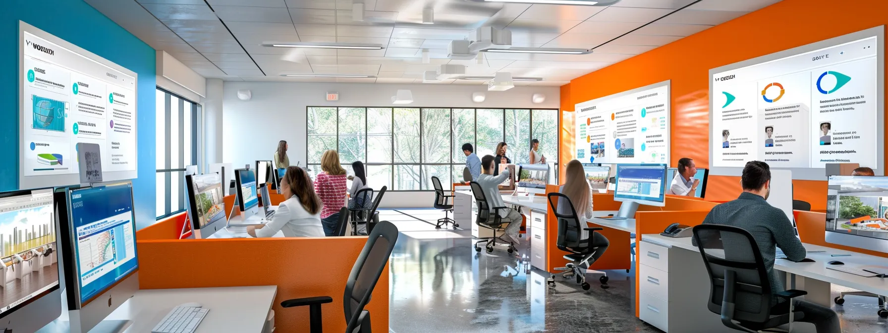 a sleek office environment showcases a vibrant display of the new moodle 5 interface on multiple monitors, highlighting its streamlined navigation and enhanced mobile features, with educators and learners engaged in dynamic interactions around modern workstations. a sleek office environment showcases a vibrant display of the new moodle 5 interface on multiple monitors, highlighting its streamlined navigation and enhanced mobile features, with educators and learners engaged in dynamic interactions around modern workstations.