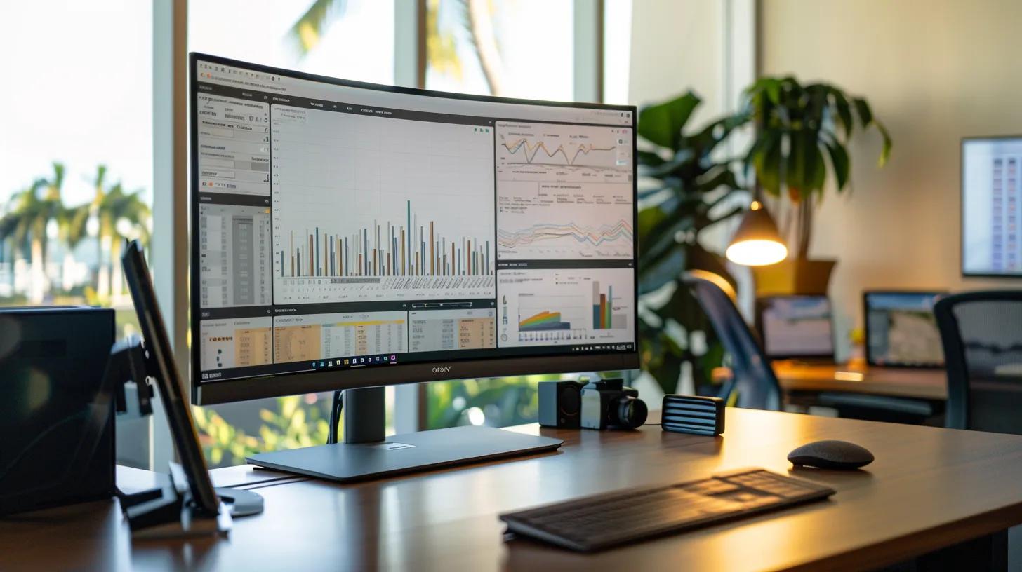 a sleek office workspace features a modern desk displaying a detailed chart outlining the price components for impact windows in west palm beach, illuminated by focused overhead lighting that enhances the colors and textures of the documents.