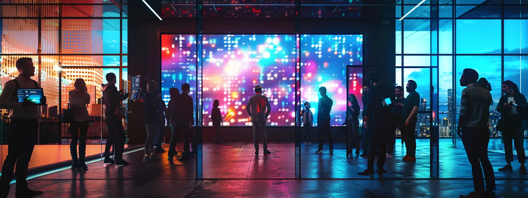 a sleek urban office space showcases a digital marketing team gathered around a large screen, analyzing vibrant google ads data with focused expressions, highlighting the importance of quality ad copy and strategic optimization.
