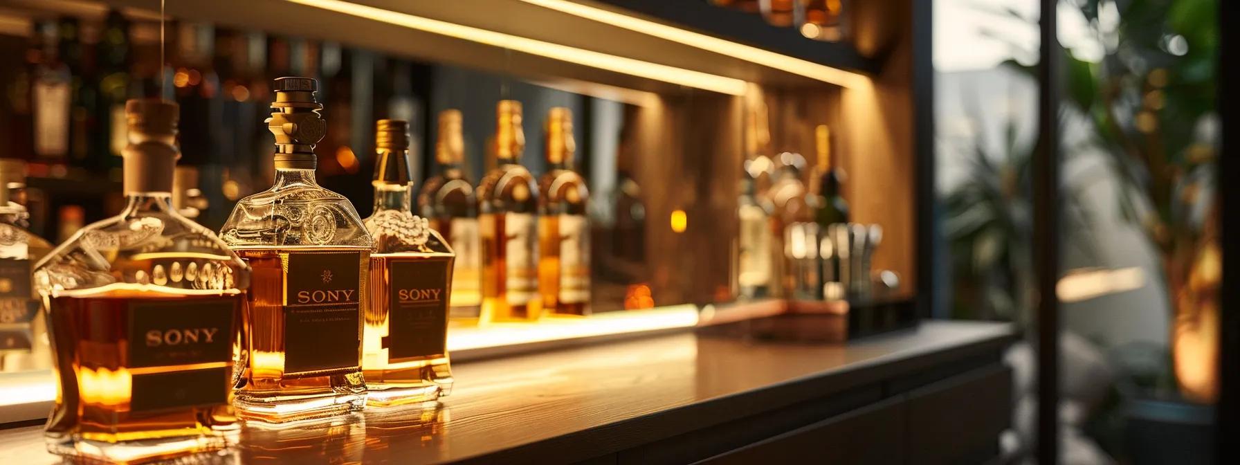 a sophisticated office setting showcases an elegantly arranged display of premium tequila bottles alongside custom packaging and cocktail accessories, embodying the essence of thoughtful gift-giving in london.