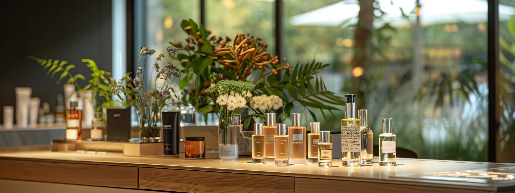 a sophisticated urban office setting showcases a stylishly arranged fragrance display of reflection man by amouage, with an elegant backdrop featuring minimalist decor and sleek lines that accentuate the discussion of scent longevity and user experiences.