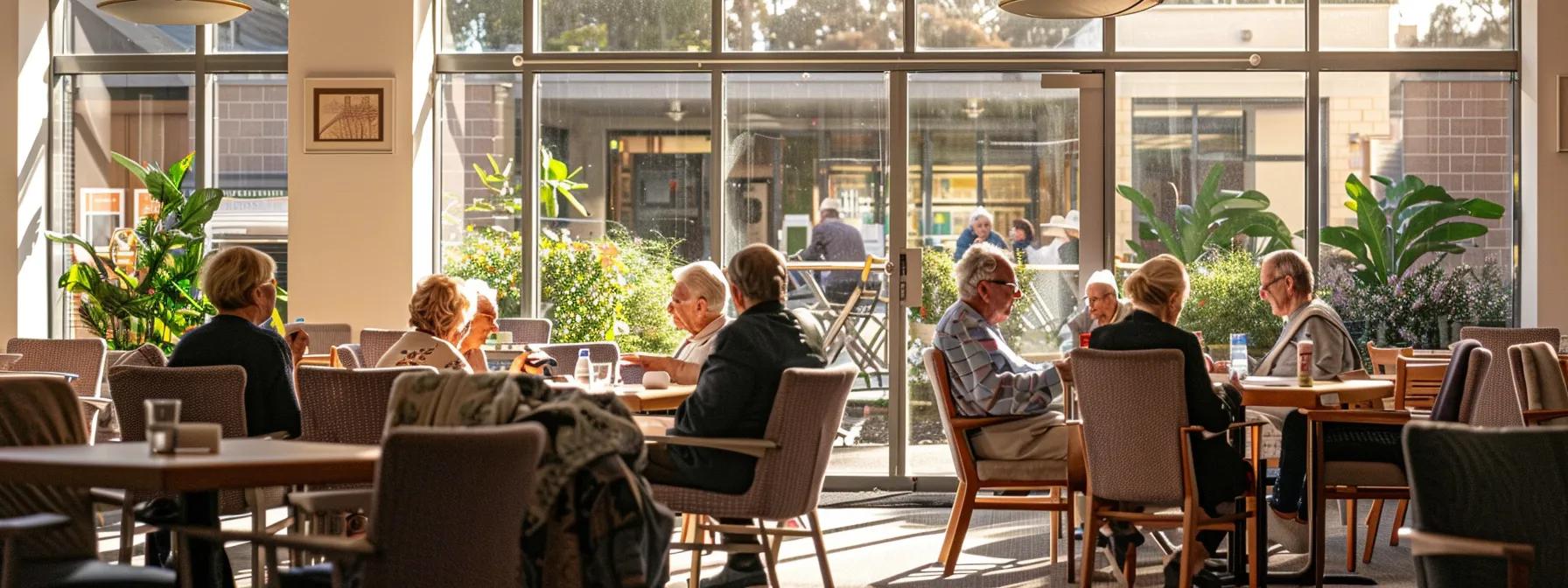 a sophisticated, well-appointed aged care facility showcases elderly residents engaging in vibrant communal activities under warm, inviting lighting, reflecting the importance of financial considerations in enhancing their quality of care.