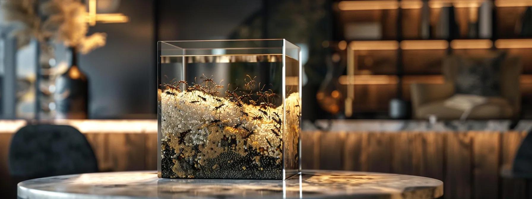 Ant cube habitat setup with materials for black garden and carpenter ants.