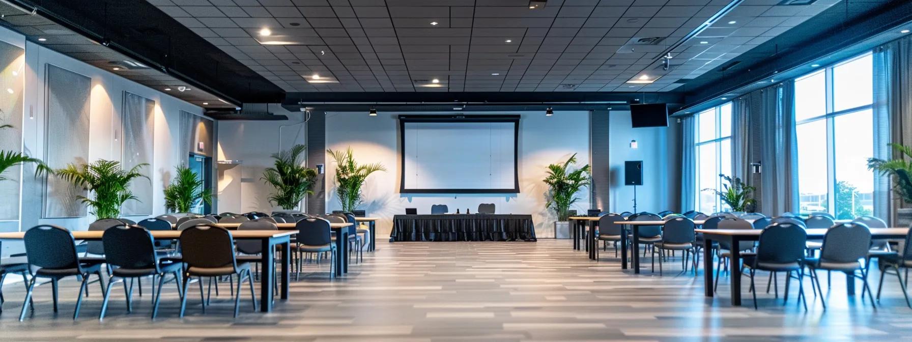 a spacious and elegantly designed reception hall in laval, featuring modern decor and advanced audiovisual equipment, ready to host a sophisticated event.