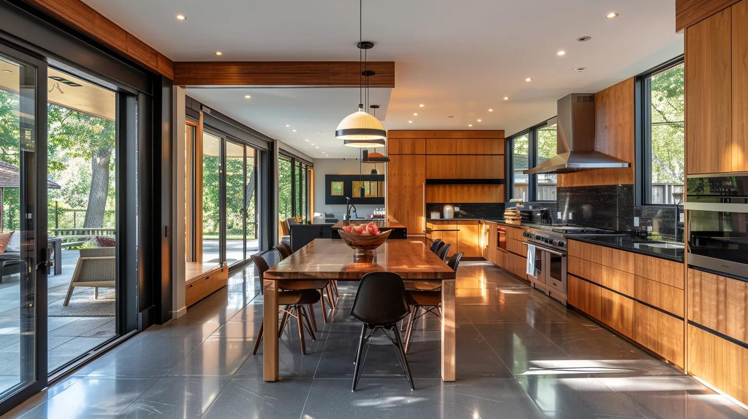 a spacious, modern minimalist kitchen features sleek shaker cabinets, an open layout that harmoniously integrates cooking and dining zones, and a streamlined design that emphasizes functionality and fluid movement. a spacious, modern minimalist kitchen features sleek shaker cabinets, an open layout that harmoniously integrates cooking and dining zones, and a streamlined design that emphasizes functionality and fluid movement.