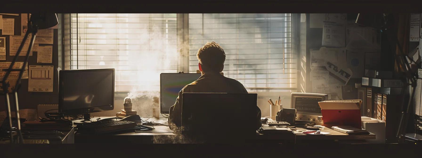 a stark, dimly lit office environment showcases a worried individual seated at a cluttered desk, surrounded by visible pollutants like dust particles in the air, emphasizing the urgent impact of contaminated indoor air on respiratory health. a stark, dimly lit office environment showcases a worried individual seated at a cluttered desk, surrounded by visible pollutants like dust particles in the air, emphasizing the urgent impact of contaminated indoor air on respiratory health.