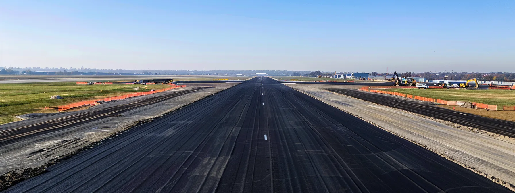 a striking aerial view of a newly paved asphalt runway, showcasing its smooth black surface glistening under the warm morning sun, with construction equipment parked nearby and clear blue skies above, symbolizing the essential factors in asphalt installation and maintenance. a striking aerial view of a newly paved asphalt runway, showcasing its smooth black surface glistening under the warm morning sun, with construction equipment parked nearby and clear blue skies above, symbolizing the essential factors in asphalt installation and maintenance.