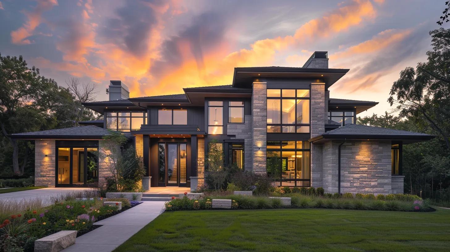 a striking architectural design, showcasing a harmonious blend of modern and traditional styles, positioned under a golden sunset that highlights the importance of builder and homeowner compatibility in the construction process. a striking architectural design, showcasing a harmonious blend of modern and traditional styles, positioned under a golden sunset that highlights the importance of builder and homeowner compatibility in the construction process.