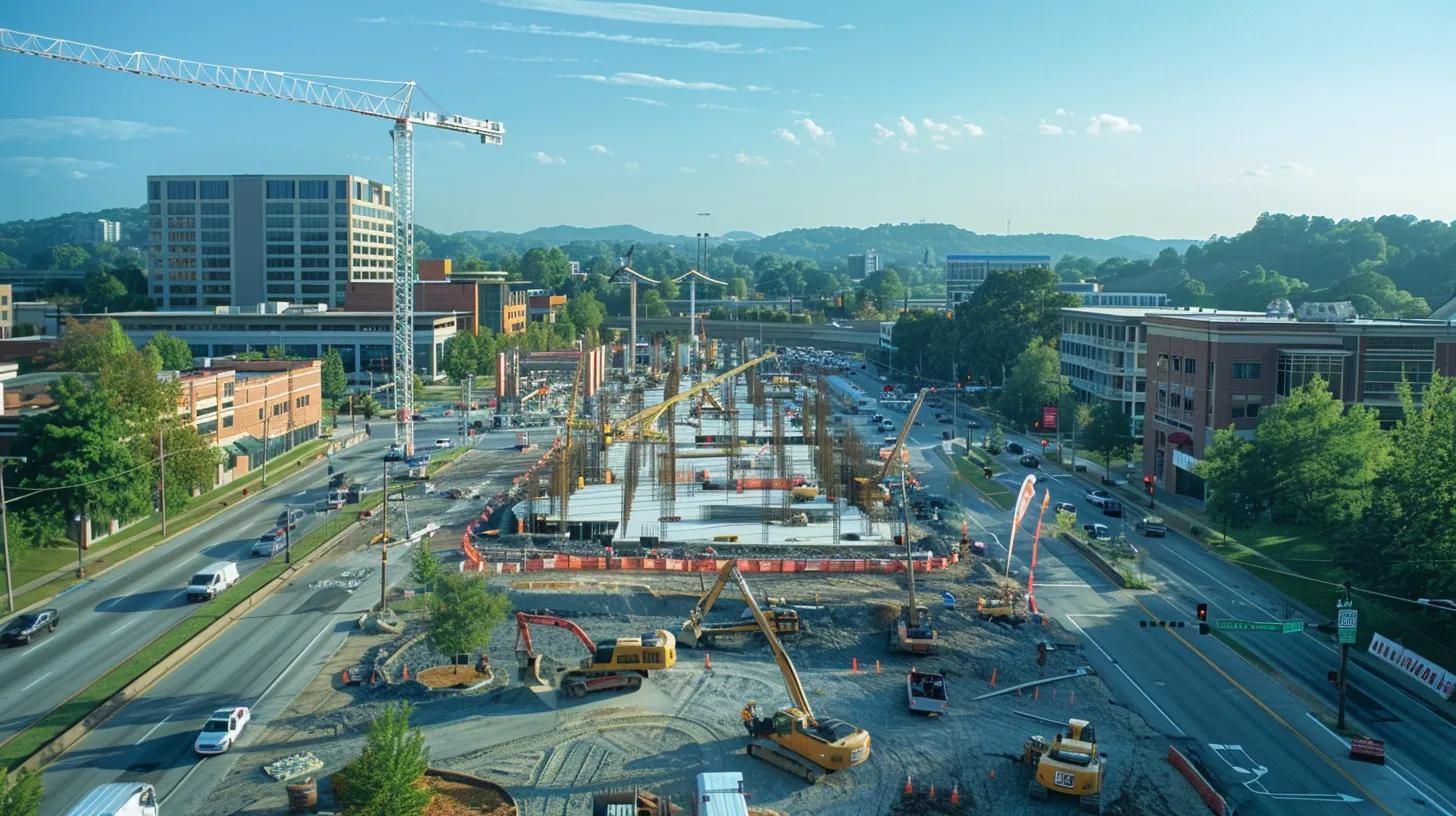 a striking construction site in knoxville showcases skilled workers collaborating amid towering steel structures, vibrant safety gear, and essential high-quality materials under a clear blue sky, emphasizing the commitment to quality assurance and safety in commercial construction. a striking construction site in knoxville showcases skilled workers collaborating amid towering steel structures, vibrant safety gear, and essential high-quality materials under a clear blue sky, emphasizing the commitment to quality assurance and safety in commercial construction.