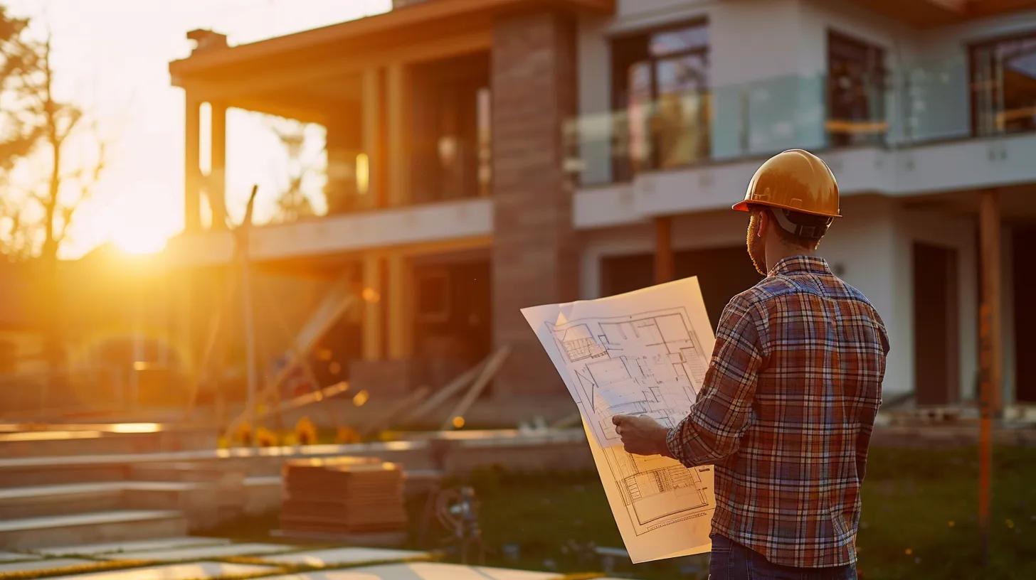 a striking image of a construction site showcasing a local contractor inspecting architectural blueprints against a backdrop of a modern custom home, illuminated by warm afternoon sunlight, emphasizes the critical decision-making involved in choosing between local and national contractors. a striking image of a construction site showcasing a local contractor inspecting architectural blueprints against a backdrop of a modern custom home, illuminated by warm afternoon sunlight, emphasizes the critical decision-making involved in choosing between local and national contractors.