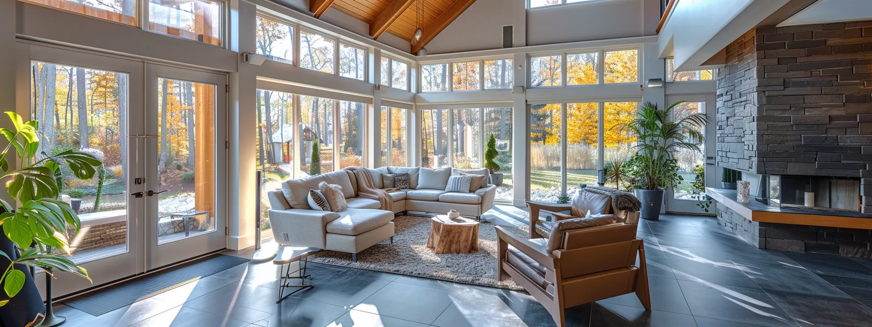a striking interior view showcases a contemporary sunroom bathed in warm, inviting light, seamlessly integrated with a spacious in-law suite that reflects modern design elements and elegant finishes. a striking interior view showcases a contemporary sunroom bathed in warm, inviting light, seamlessly integrated with a spacious in-law suite that reflects modern design elements and elegant finishes.