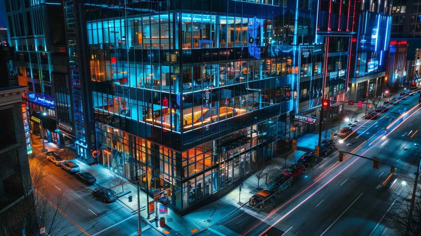 a striking urban façade showcases a blend of contemporary glass structures and locally sourced stone, illuminated by sleek led accents, embodying knoxville’s commitment to innovative design and sustainability in commercial architecture. a striking urban façade showcases a blend of contemporary glass structures and locally sourced stone, illuminated by sleek led accents, embodying knoxville’s commitment to innovative design and sustainability in commercial architecture.