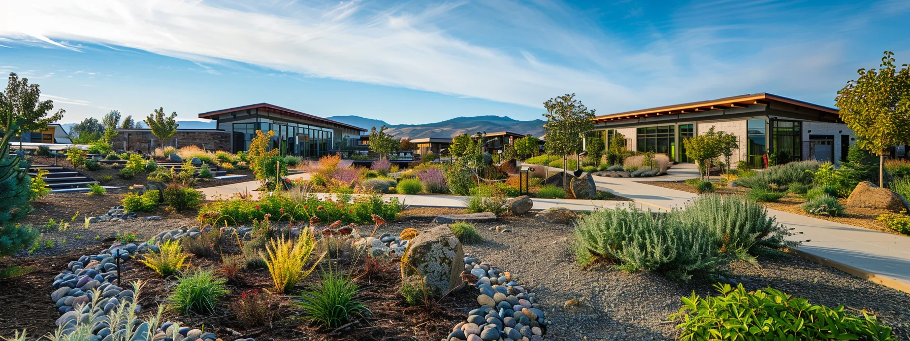 a striking urban landscape showcases a beautifully designed xeriscaped garden, featuring a variety of native plants, decorative hardscaping elements, and efficient irrigation systems, all set against the backdrop of a modern idaho home, highlighting sustainable water conservation practices. a striking urban landscape showcases a beautifully designed xeriscaped garden, featuring a variety of native plants, decorative hardscaping elements, and efficient irrigation systems, all set against the backdrop of a modern idaho home, highlighting sustainable water conservation practices.