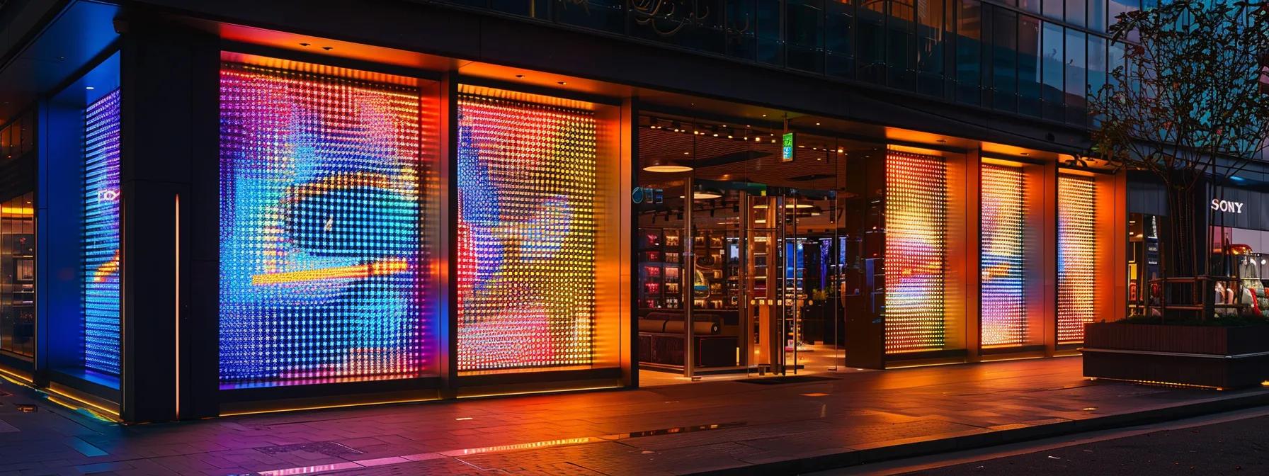 a striking urban storefront showcases a vibrant led sign, exuding bright illumination against a sleek metal facade, emphasizing durability and brand identity under the city lights. a striking urban storefront showcases a vibrant led sign, exuding bright illumination against a sleek metal facade, emphasizing durability and brand identity under the city lights.