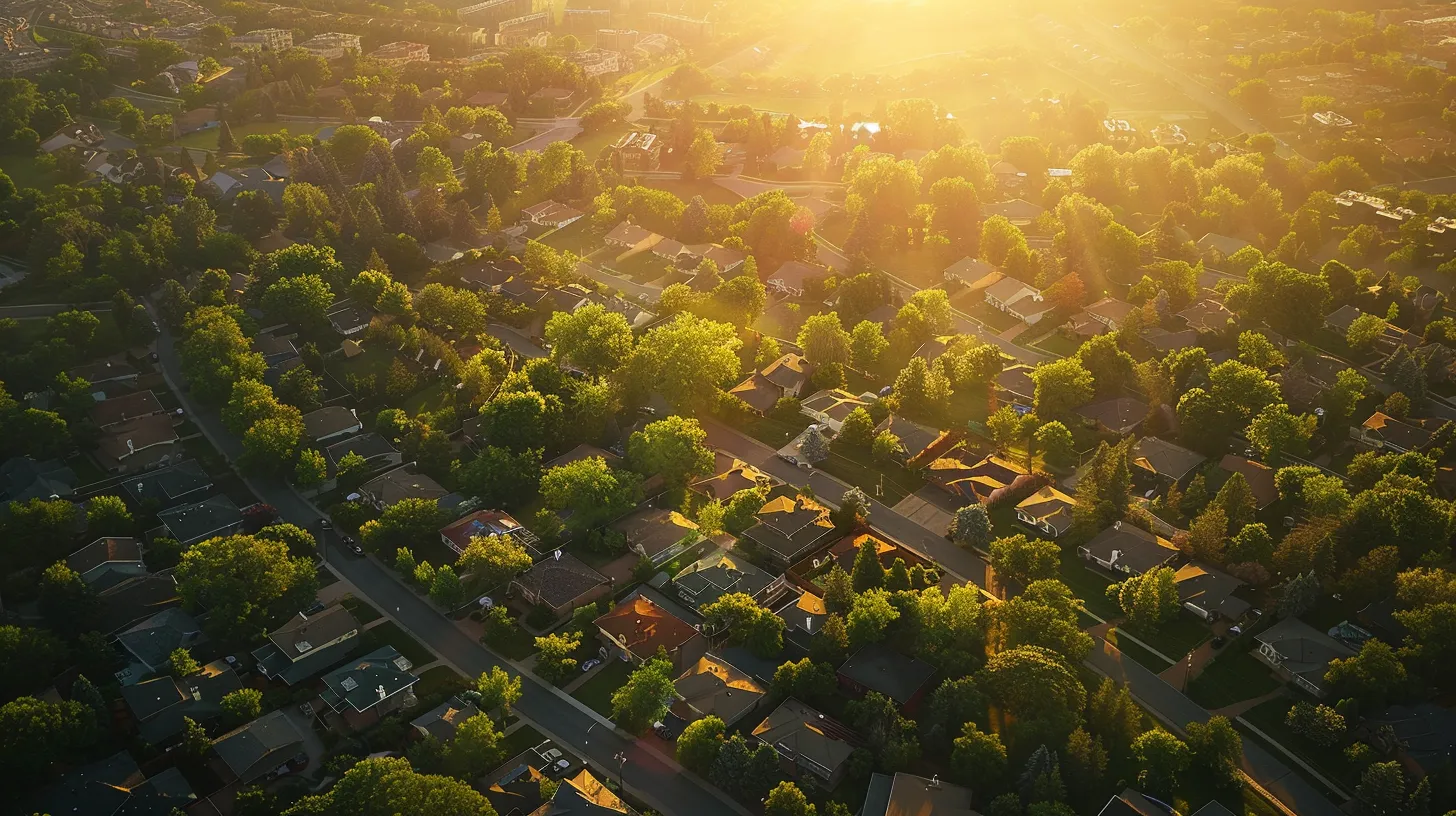 a stunning aerial view of the bridgeland community showcasing a variety of spacious, elegantly designed homes set against a backdrop of verdant green spaces, bathed in soft golden sunlight. a stunning aerial view of the bridgeland community showcasing a variety of spacious, elegantly designed homes set against a backdrop of verdant green spaces, bathed in soft golden sunlight.