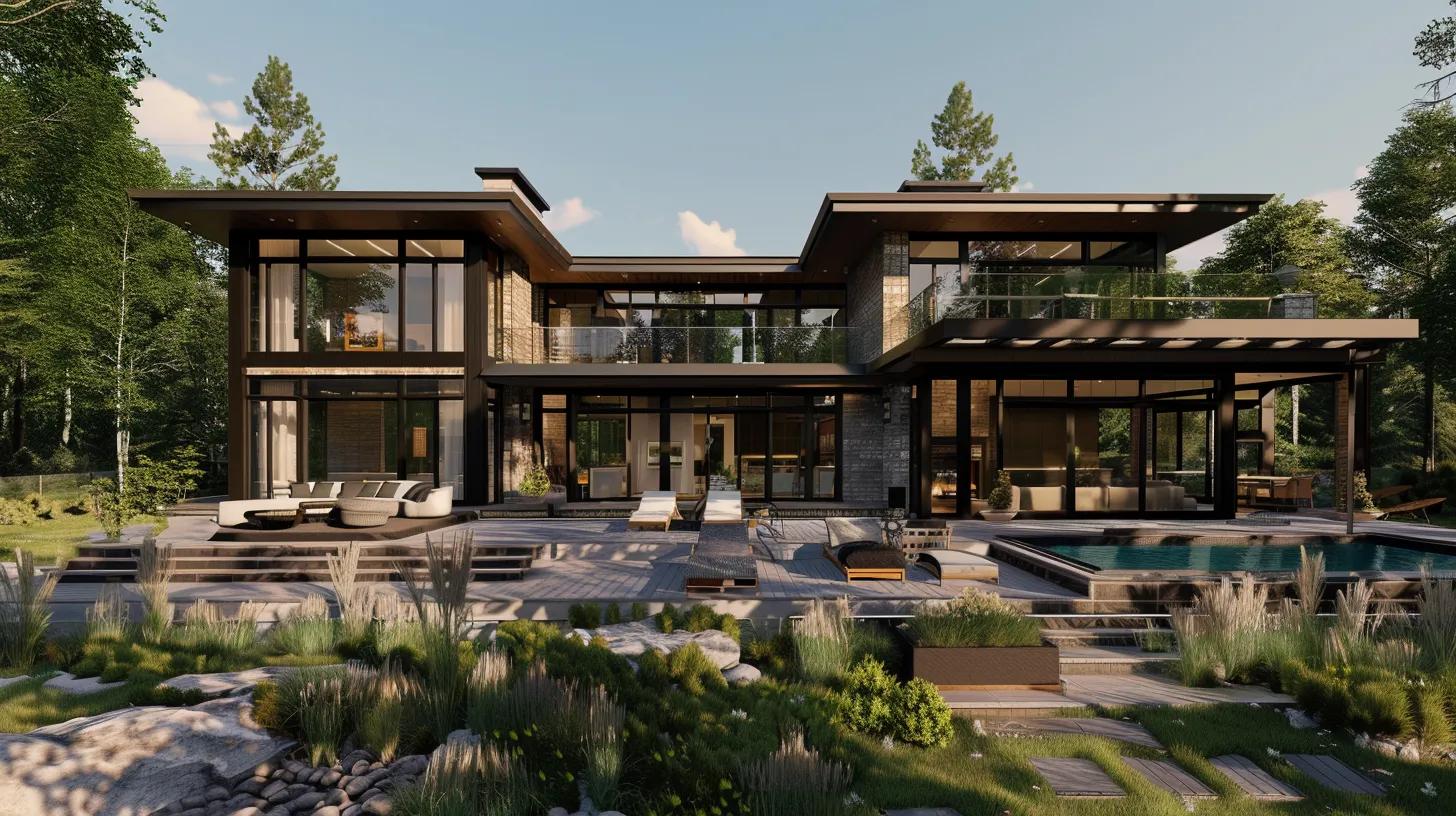 a stunning luxury custom home showcases a harmonious blend of contemporary and traditional architectural styles, featuring expansive glass facades, elegant outdoor spaces with a serene hot tub, and meticulously designed interiors that reflect personal taste and the surrounding environment. a stunning luxury custom home showcases a harmonious blend of contemporary and traditional architectural styles, featuring expansive glass facades, elegant outdoor spaces with a serene hot tub, and meticulously designed interiors that reflect personal taste and the surrounding environment.