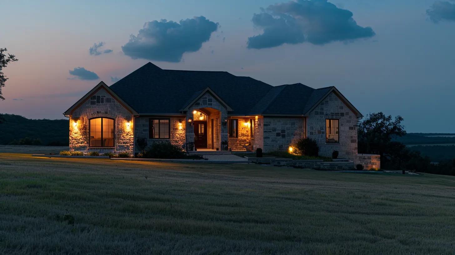 a stunning, modern home stands proudly amidst a serene landscape, showcasing the distinct craftsmanship of local builders with rich textures and unique architectural features under soft, golden evening light. a stunning, modern home stands proudly amidst a serene landscape, showcasing the distinct craftsmanship of local builders with rich textures and unique architectural features under soft, golden evening light.