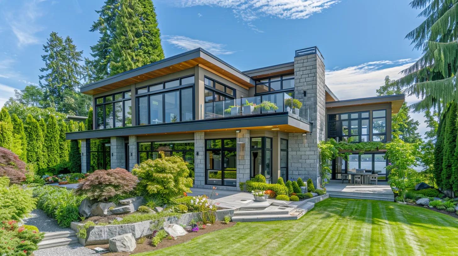 a stunning modern home with sleek lines and expansive windows, seamlessly blending innovative design with lush green landscaping, showcasing the perfect balance of style, functionality, and sustainability. a stunning modern home with sleek lines and expansive windows, seamlessly blending innovative design with lush green landscaping, showcasing the perfect balance of style, functionality, and sustainability.