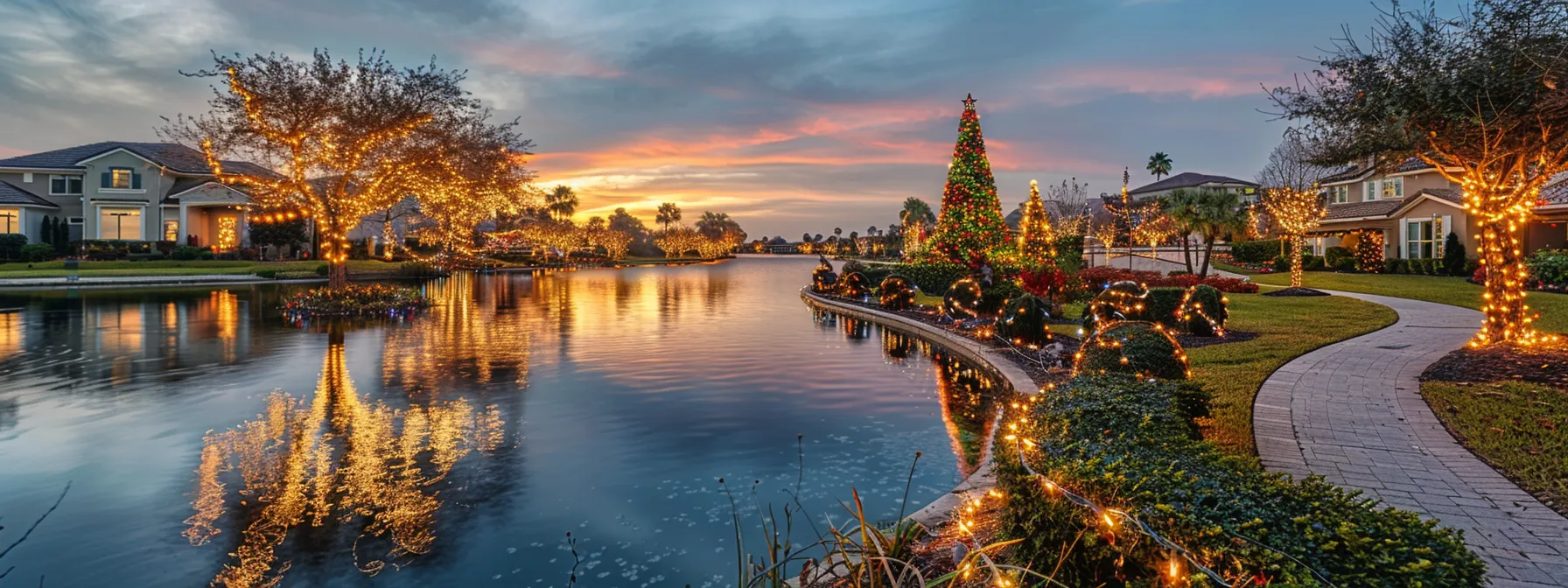 a stunning residential landscape in kissimmee, florida showcases expertly arranged custom-designed ornaments and decorative elements that elevate the outdoor aesthetic, set against a backdrop of beautifully maintained homes in an upscale neighborhood. a stunning residential landscape in kissimmee, florida showcases expertly arranged custom-designed ornaments and decorative elements that elevate the outdoor aesthetic, set against a backdrop of beautifully maintained homes in an upscale neighborhood.