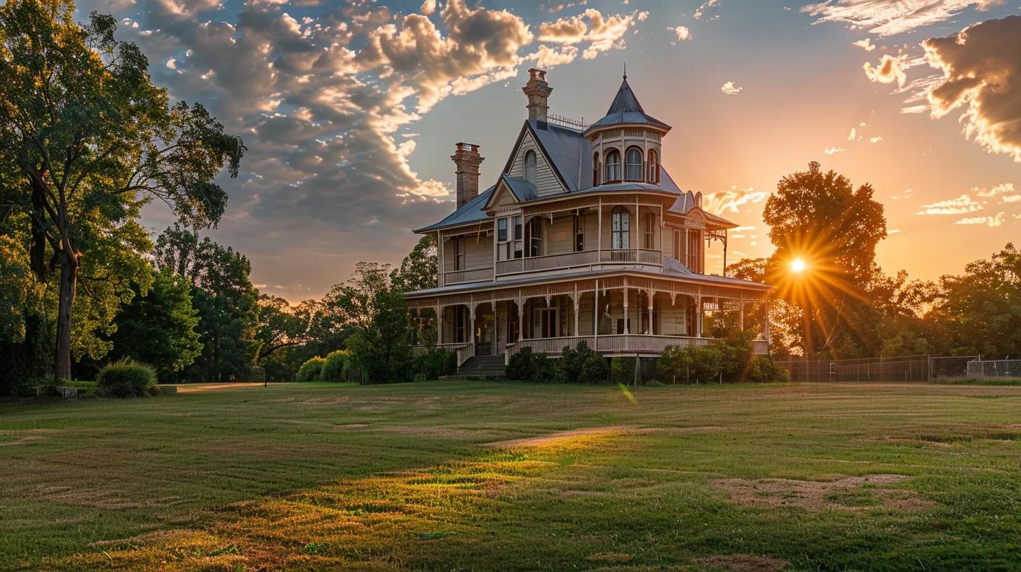 a stunning victorian-era house, featuring intricate details and symmetrical designs, stands proudly under a golden sunset, showcasing its elegant roof overhangs and timeless charm. a stunning victorian-era house, featuring intricate details and symmetrical designs, stands proudly under a golden sunset, showcasing its elegant roof overhangs and timeless charm.