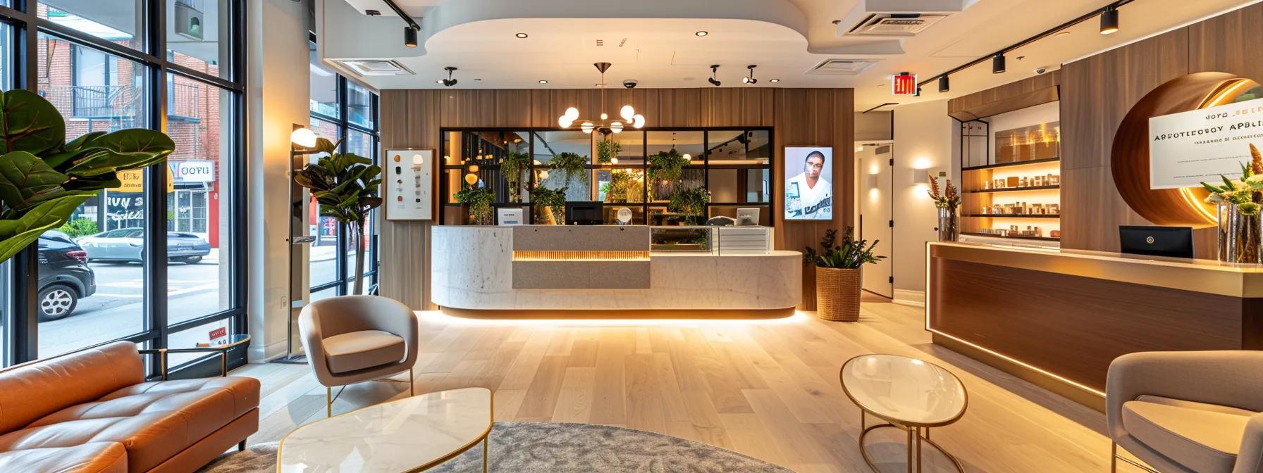 a stylish beauty salon in queens, elegantly adorned with modern decor, features a glamorous brow lamination station highlighting the transformation of a client’s perfectly shaped brows under soft, warm lighting.