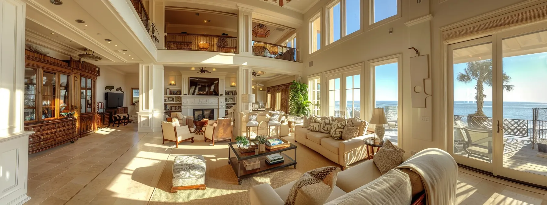 a stylish, brightly lit coastal airbnb interior showcases elegant furnishings and immaculate decor, emphasizing a luxurious, boutique ambiance ideal for highlighting effective roi calculations in short-term rental management.