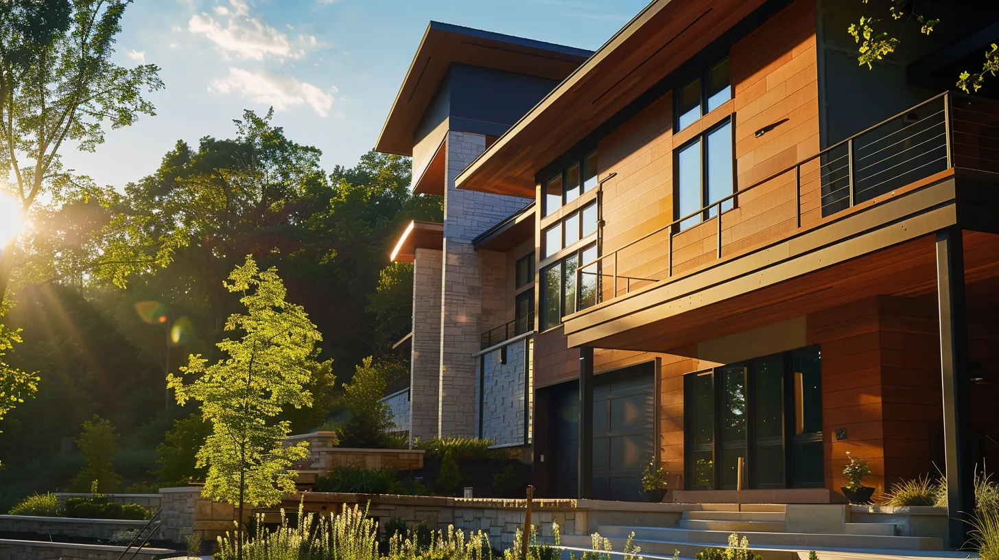 a stylish custom home under construction, showcasing a harmonious blend of modern design elements and quality craftsmanship, bathed in warm afternoon sunlight that highlights the builder’s attentive communication with homeowners. a stylish custom home under construction, showcasing a harmonious blend of modern design elements and quality craftsmanship, bathed in warm afternoon sunlight that highlights the builder’s attentive communication with homeowners.