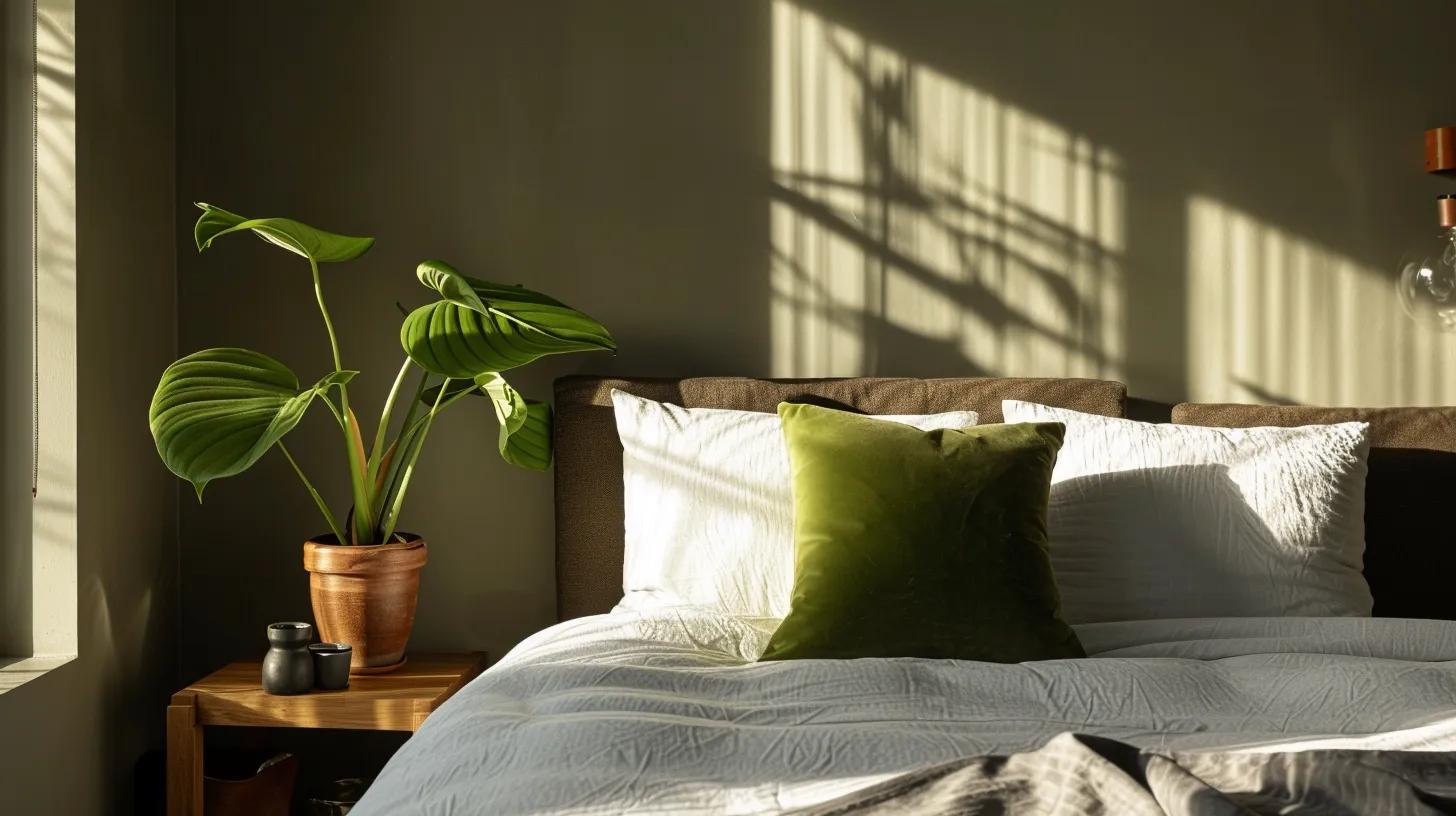 a stylish, modern bedroom showcasing an avocado pillow prominently on a luxurious bed, emphasizing its organic materials and adjustable features, with sleek decor and a minimalist aesthetic to highlight comfort and eco-friendliness. a stylish, modern bedroom showcasing an avocado pillow prominently on a luxurious bed, emphasizing its organic materials and adjustable features, with sleek decor and a minimalist aesthetic to highlight comfort and eco-friendliness.
