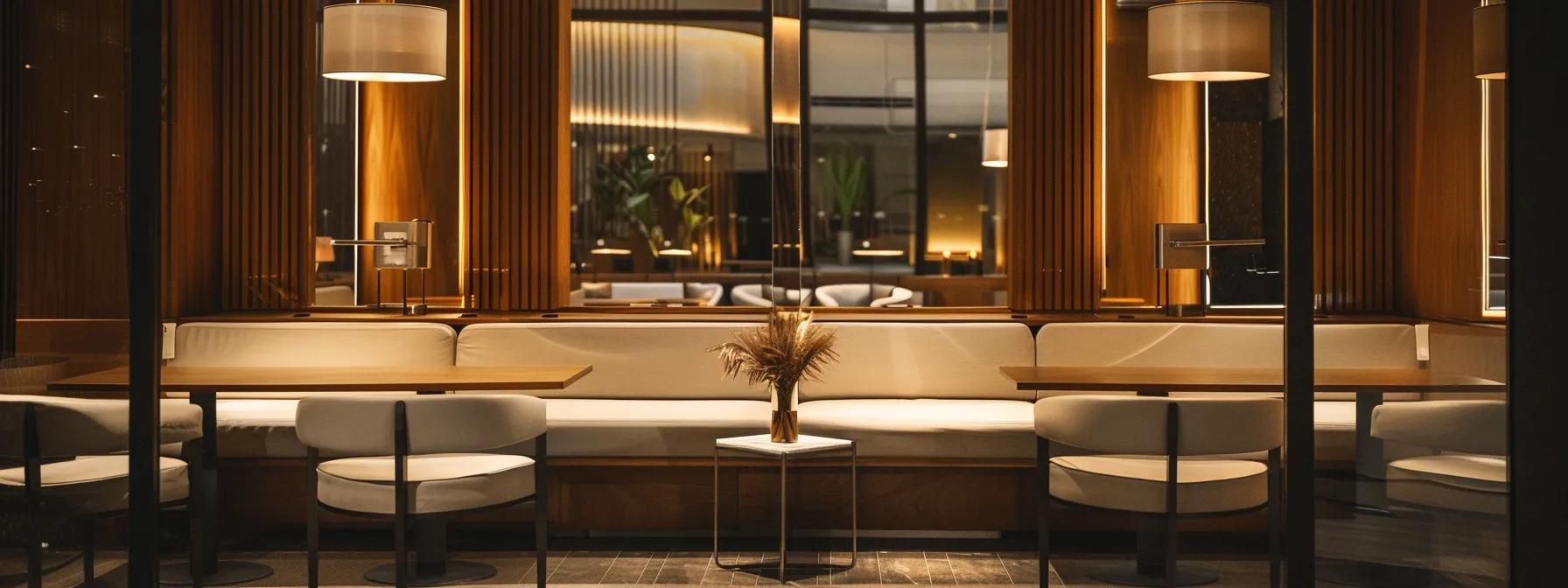 a stylish, modern interior featuring strategically placed mirrors on sleek, minimalist walls, reflecting light and creating an illusion of spaciousness in a small, elegantly furnished room.