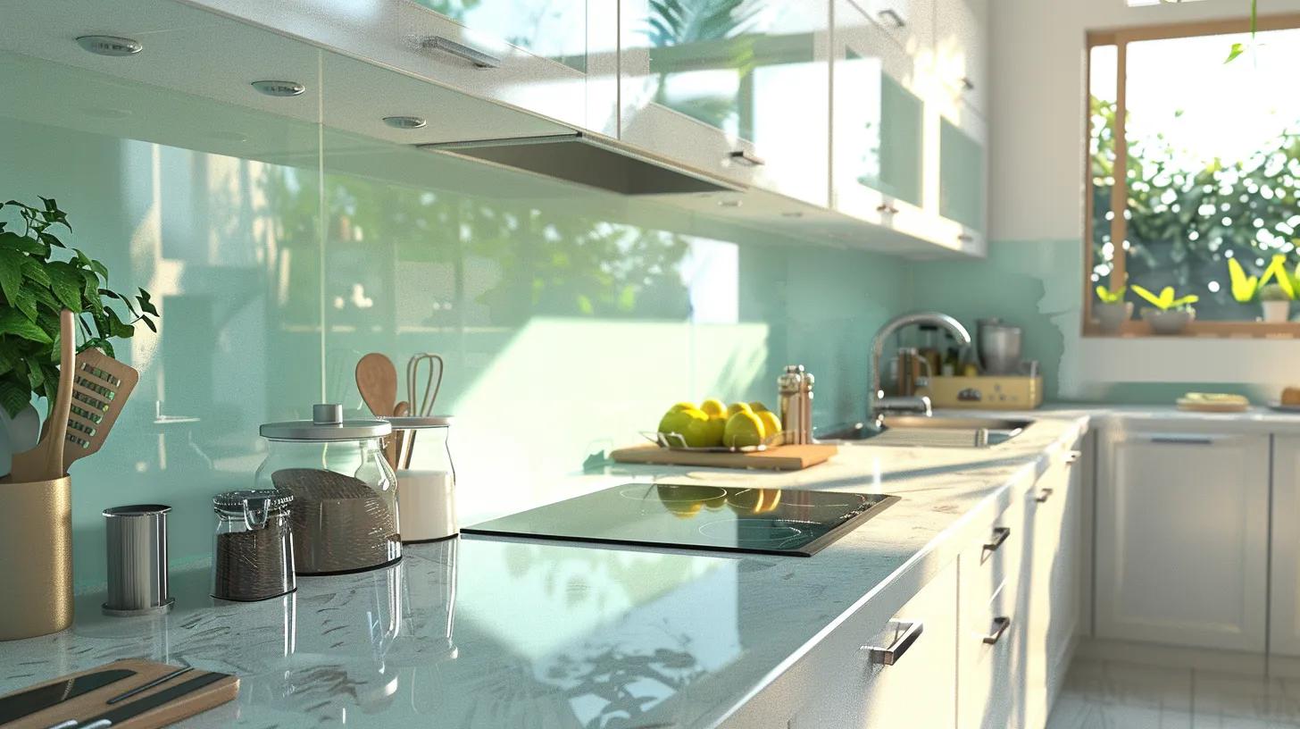 a stylish, modern kitchen showcases an inviting layout with sleek, affordable laminate countertops, a chic recycled glass backsplash, and freshly painted cabinet fronts, emphasizing budget-friendly design transformations that enhance both beauty and functionality. a stylish, modern kitchen showcases an inviting layout with sleek, affordable laminate countertops, a chic recycled glass backsplash, and freshly painted cabinet fronts, emphasizing budget-friendly design transformations that enhance both beauty and functionality.