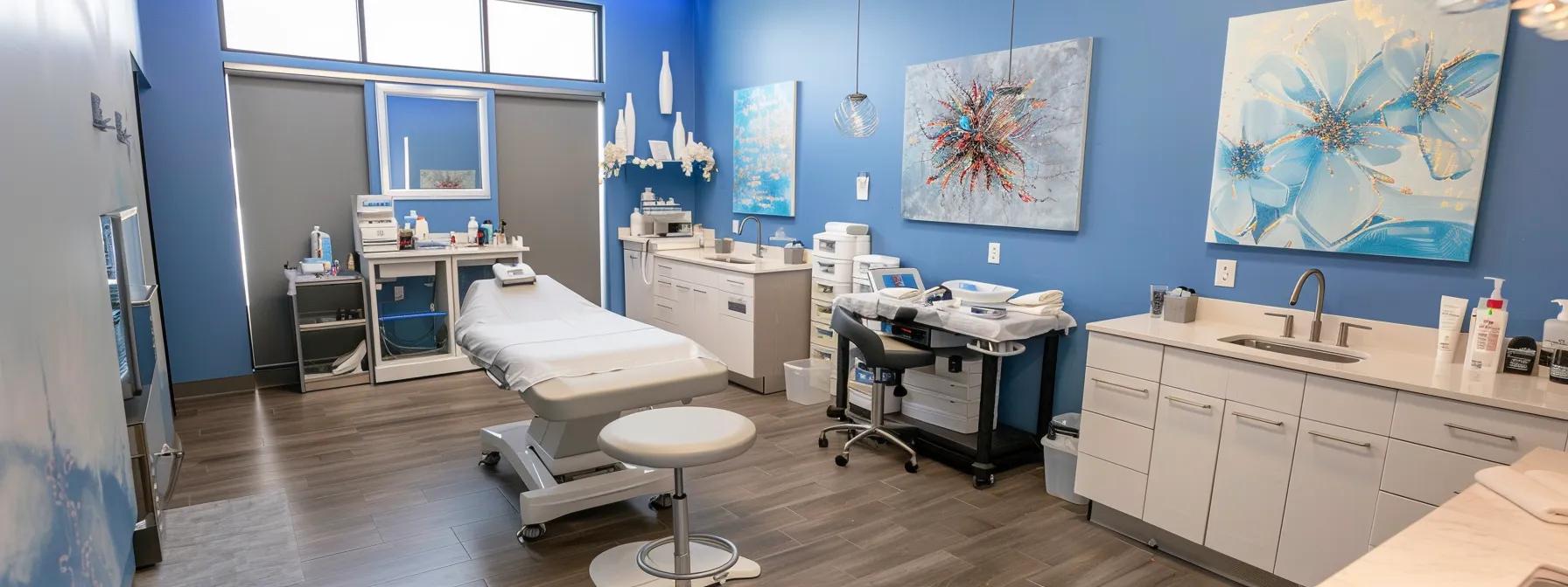 a stylishly designed skincare facility in denver, featuring serene treatment rooms with soft, ambient lighting and modern decor, creating a calming atmosphere that emphasizes client comfort and satisfaction. a stylishly designed skincare facility in denver, featuring serene treatment rooms with soft, ambient lighting and modern decor, creating a calming atmosphere that emphasizes client comfort and satisfaction.