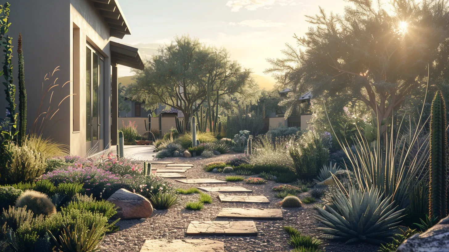 a sunlit arizona home showcases meticulously planned landscaping with vibrant desert plants and elegant flagstone pathways, emphasizing the importance of cost-effective project planning in outdoor renovations. a sunlit arizona home showcases meticulously planned landscaping with vibrant desert plants and elegant flagstone pathways, emphasizing the importance of cost-effective project planning in outdoor renovations.