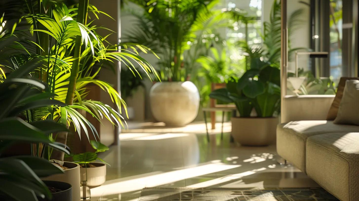 a sunlit modern interior featuring lush indoor plants strategically placed to enhance the aesthetic harmony of a custom home, creating a serene and inviting atmosphere. a sunlit modern interior featuring lush indoor plants strategically placed to enhance the aesthetic harmony of a custom home, creating a serene and inviting atmosphere.