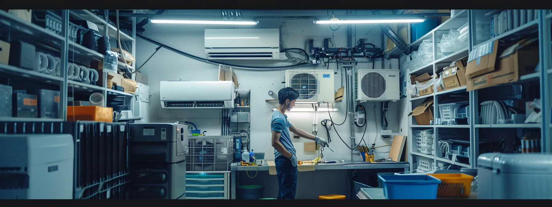 a technician performing a thorough air conditioning maintenance, surrounded by tools and equipment, ensuring efficient and clean operation. a technician performing a thorough air conditioning maintenance, surrounded by tools and equipment, ensuring efficient and clean operation.