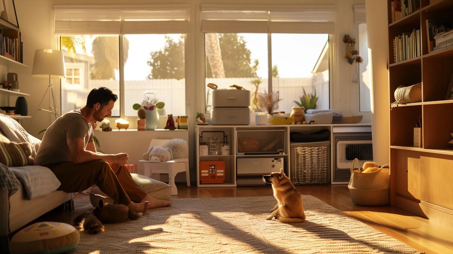 a tidy and organized home interior showcases a friendly service professional assessing duct systems, while pets quietly rest in a secure area, and children engage in a safe play corner, all under warm indoor lighting that emphasizes a harmonious environment. a tidy and organized home interior showcases a friendly service professional assessing duct systems, while pets quietly rest in a secure area, and children engage in a safe play corner, all under warm indoor lighting that emphasizes a harmonious environment.