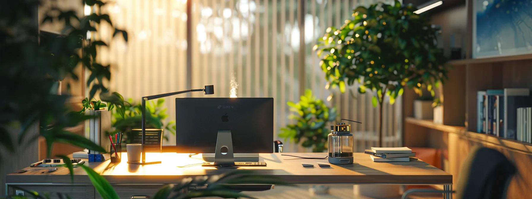 a tranquil, inviting modern office setting features a sleek desk adorned with a vaporizer and calming decor, embodying the soothing essence of delta 8 thc as a remedy for anxiety relief. a tranquil, inviting modern office setting features a sleek desk adorned with a vaporizer and calming decor, embodying the soothing essence of delta 8 thc as a remedy for anxiety relief.