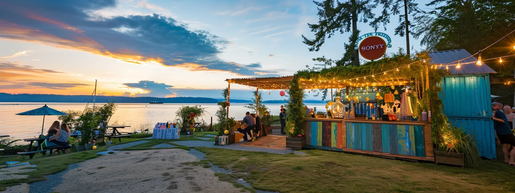 a vibrant and customizable photo booth adorned with whimsical decorations stands amidst the scenic backdrop of whidbey island, capturing the joyous interactions of guests celebrating a wedding, raising funds, or engaging at a corporate event. a vibrant and customizable photo booth adorned with whimsical decorations stands amidst the scenic backdrop of whidbey island, capturing the joyous interactions of guests celebrating a wedding, raising funds, or engaging at a corporate event.