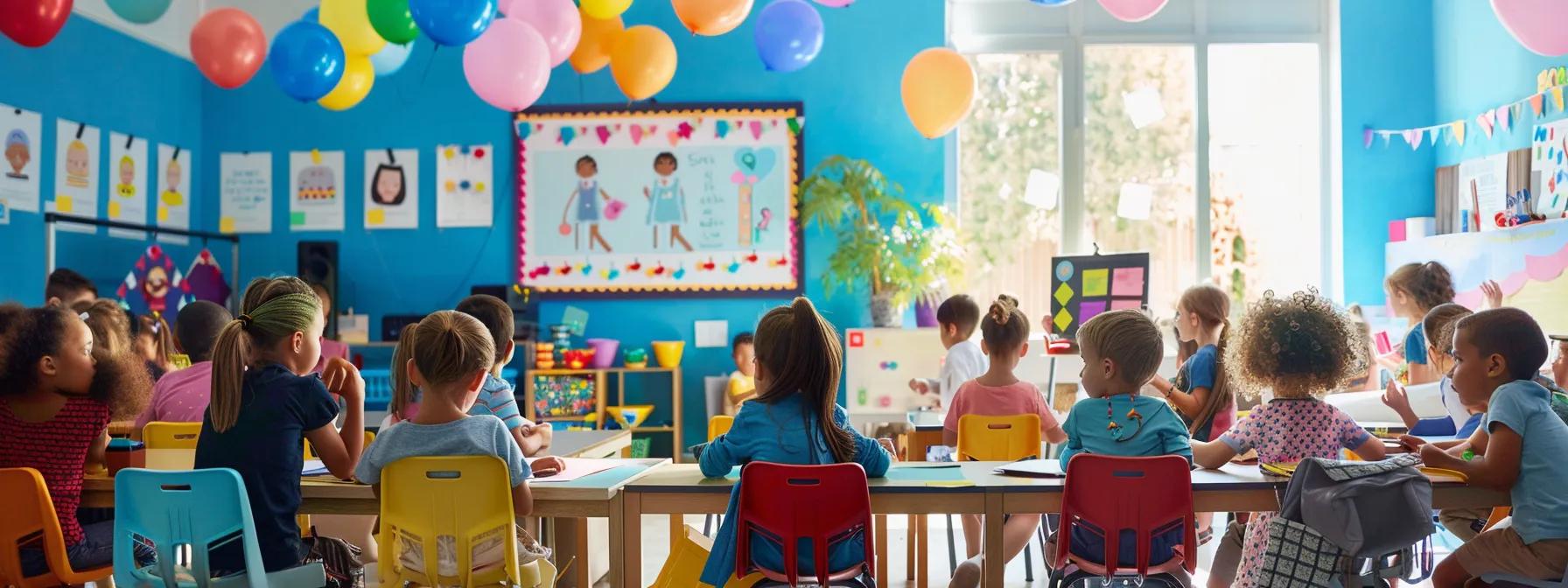 a vibrant and engaging classroom setting showcases children actively participating in an interactive lesson on body safety, with colorful visual aids and educational resources prominently displayed around the room. a vibrant and engaging classroom setting showcases children actively participating in an interactive lesson on body safety, with colorful visual aids and educational resources prominently displayed around the room.