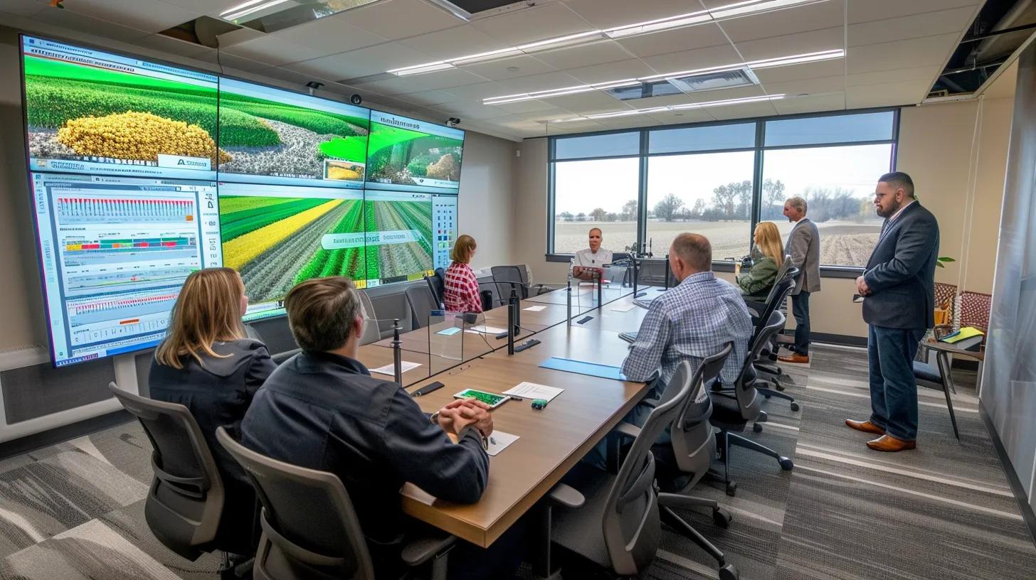 a vibrant and modern office space showcases a passionate team of agricultural experts gathered around a sleek conference table, evaluating detailed seed variety analyses displayed on digital screens, emphasizing their commitment to supporting midwest farmers and hunters through personalized consultations and practical advice. a vibrant and modern office space showcases a passionate team of agricultural experts gathered around a sleek conference table, evaluating detailed seed variety analyses displayed on digital screens, emphasizing their commitment to supporting midwest farmers and hunters through personalized consultations and practical advice.