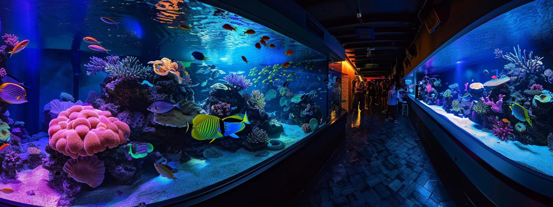 a vibrant aquarium illuminated by specialized led lights casts a stunning spectrum that accentuates the vivid colors of tropical fish and corals, creating an immersive visual spectacle within a modern, sleek aquarium setup. a vibrant aquarium illuminated by specialized led lights casts a stunning spectrum that accentuates the vivid colors of tropical fish and corals, creating an immersive visual spectacle within a modern, sleek aquarium setup.
