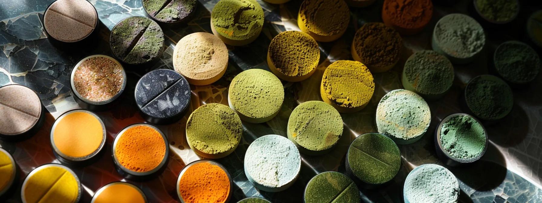 a vibrant array of powdered multivitamins in assorted colors is artistically arranged on a sleek surface, illuminated by soft, natural light to highlight their role in enhancing daily nutrition and overall wellness.