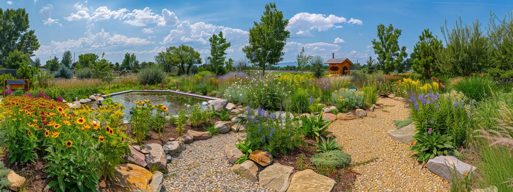 a vibrant backyard ecosystem comes to life with colorful pollinator-friendly flowers, strategically placed birdhouses and feeders, and a serene water feature, all designed to attract beneficial insects and small wildlife while showcasing the beauty of biodiversity. a vibrant backyard ecosystem comes to life with colorful pollinator-friendly flowers, strategically placed birdhouses and feeders, and a serene water feature, all designed to attract beneficial insects and small wildlife while showcasing the beauty of biodiversity.
