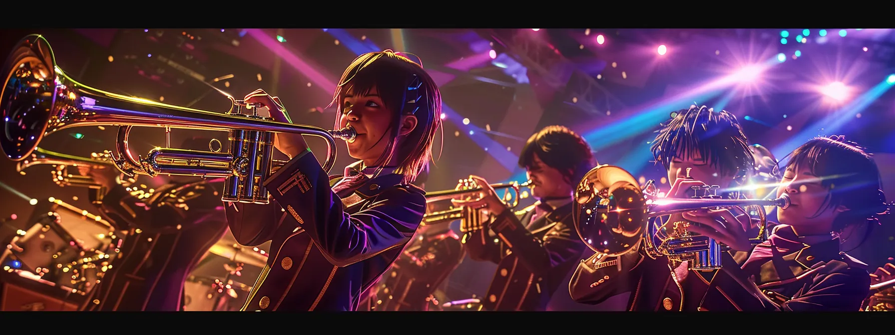 a vibrant big band performance captures the powerful brass section at the forefront, with polished trumpets and trombones gleaming under dramatic stage lighting, creating a dynamic atmosphere that showcases the ensemble’s rich, layered sound. a vibrant big band performance captures the powerful brass section at the forefront, with polished trumpets and trombones gleaming under dramatic stage lighting, creating a dynamic atmosphere that showcases the ensemble’s rich, layered sound.