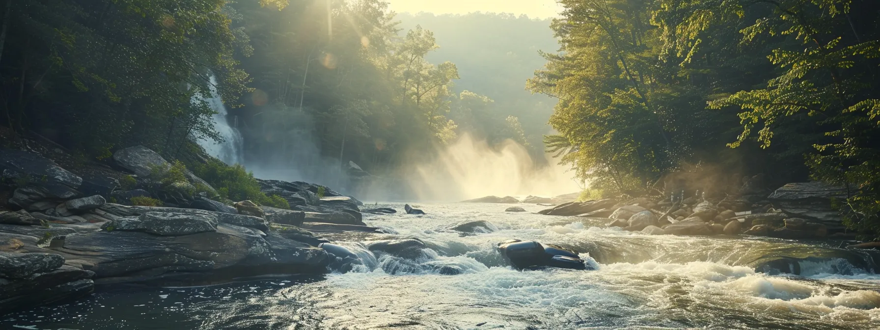 a vibrant, candid scene captures a group of adventurers clad in essential safety gear, confidently navigating the thrilling rapids of the ocoee river under bright sunlight, symbolizing the excitement and importance of preparedness in whitewater rafting.