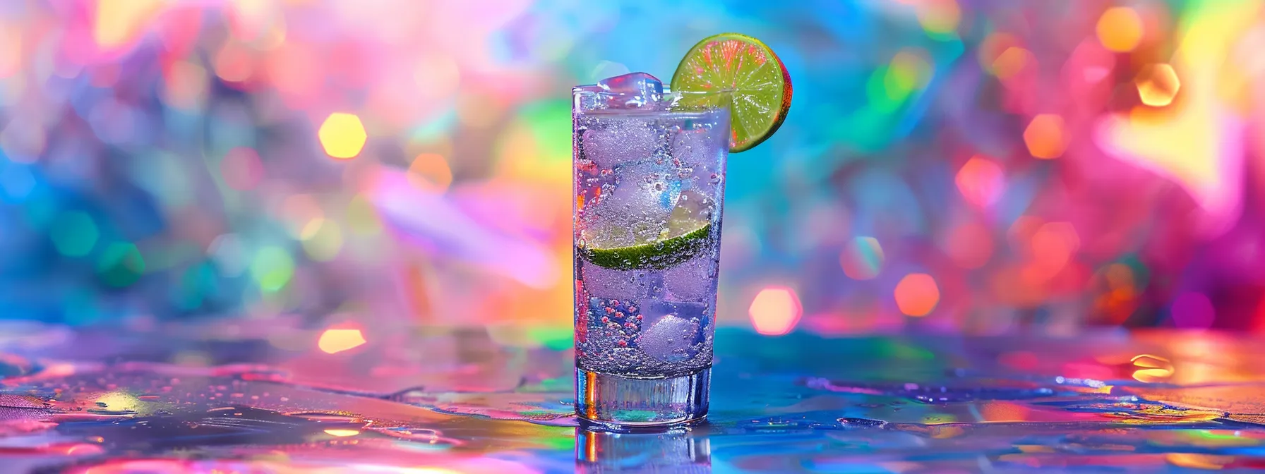 a vibrant, chilled thc-infused seltzer in a clear glass, bubbling with effervescence and garnished with a twist of lime, floats against a colorful, dreamy cosmic backdrop, evoking a playful and relaxed evening atmosphere. a vibrant, chilled thc-infused seltzer in a clear glass, bubbling with effervescence and garnished with a twist of lime, floats against a colorful, dreamy cosmic backdrop, evoking a playful and relaxed evening atmosphere.