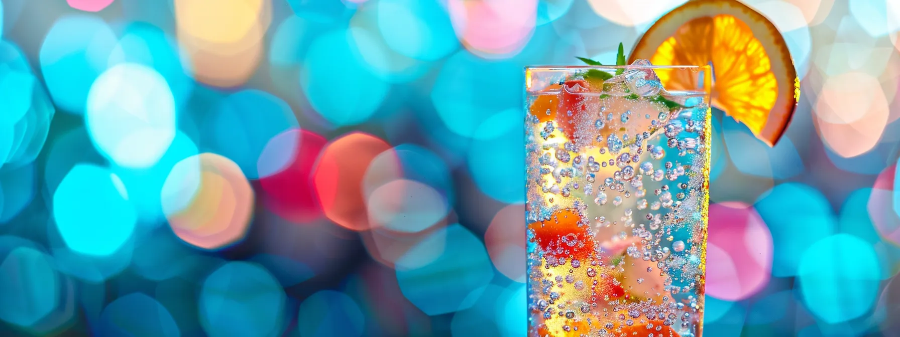 a vibrant, chilled thc-infused seltzer in a clear glass, bursting with effervescent bubbles and garnished with a colorful fruit twist, sits against a playful, retro-futuristic backdrop, radiating a bold social atmosphere perfect for a relaxed evening gathering. a vibrant, chilled thc-infused seltzer in a clear glass, bursting with effervescent bubbles and garnished with a colorful fruit twist, sits against a playful, retro-futuristic backdrop, radiating a bold social atmosphere perfect for a relaxed evening gathering.