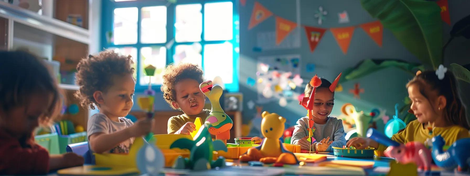 a vibrant classroom scene captures young children engaging in role-play with expressive puppets, surrounded by colorful storybooks and interactive learning materials that foster empathy and emotional understanding. a vibrant classroom scene captures young children engaging in role-play with expressive puppets, surrounded by colorful storybooks and interactive learning materials that foster empathy and emotional understanding.