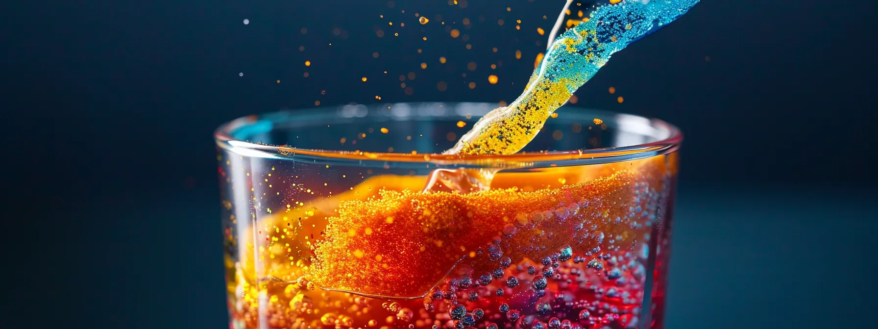 a vibrant, close-up shot of a colorful multivitamin powder being poured into a clear glass of water, with swirling hues reflecting sunlight, symbolizing the blend of essential nutrients for active lifestyles.