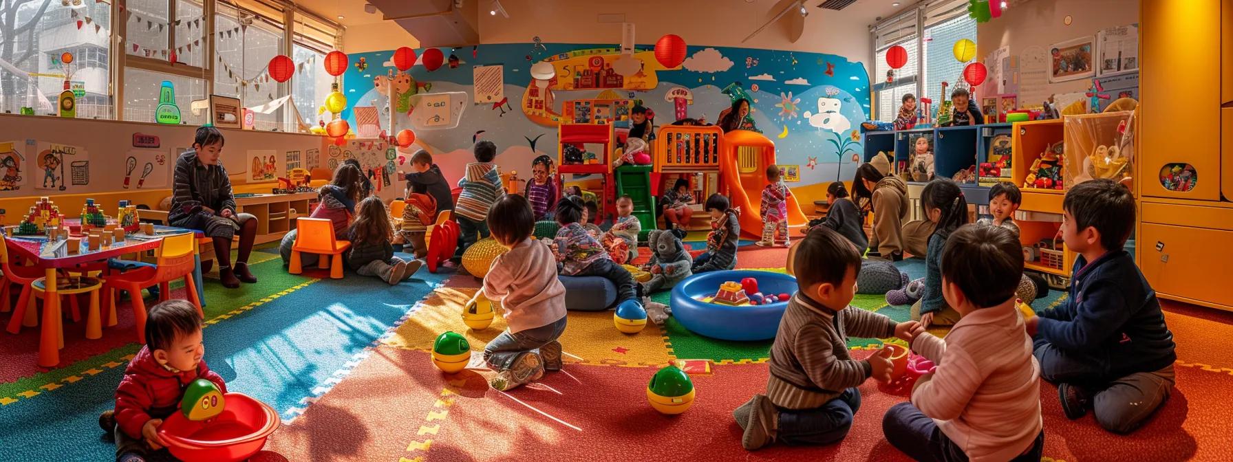 a vibrant, colorful playroom filled with toddlers engaging in cooperative play, showcasing their facial expressions as they share toys and exhibit empathy towards each other, captured in bright, soft lighting to emphasize warmth and connection. a vibrant, colorful playroom filled with toddlers engaging in cooperative play, showcasing their facial expressions as they share toys and exhibit empathy towards each other, captured in bright, soft lighting to emphasize warmth and connection.